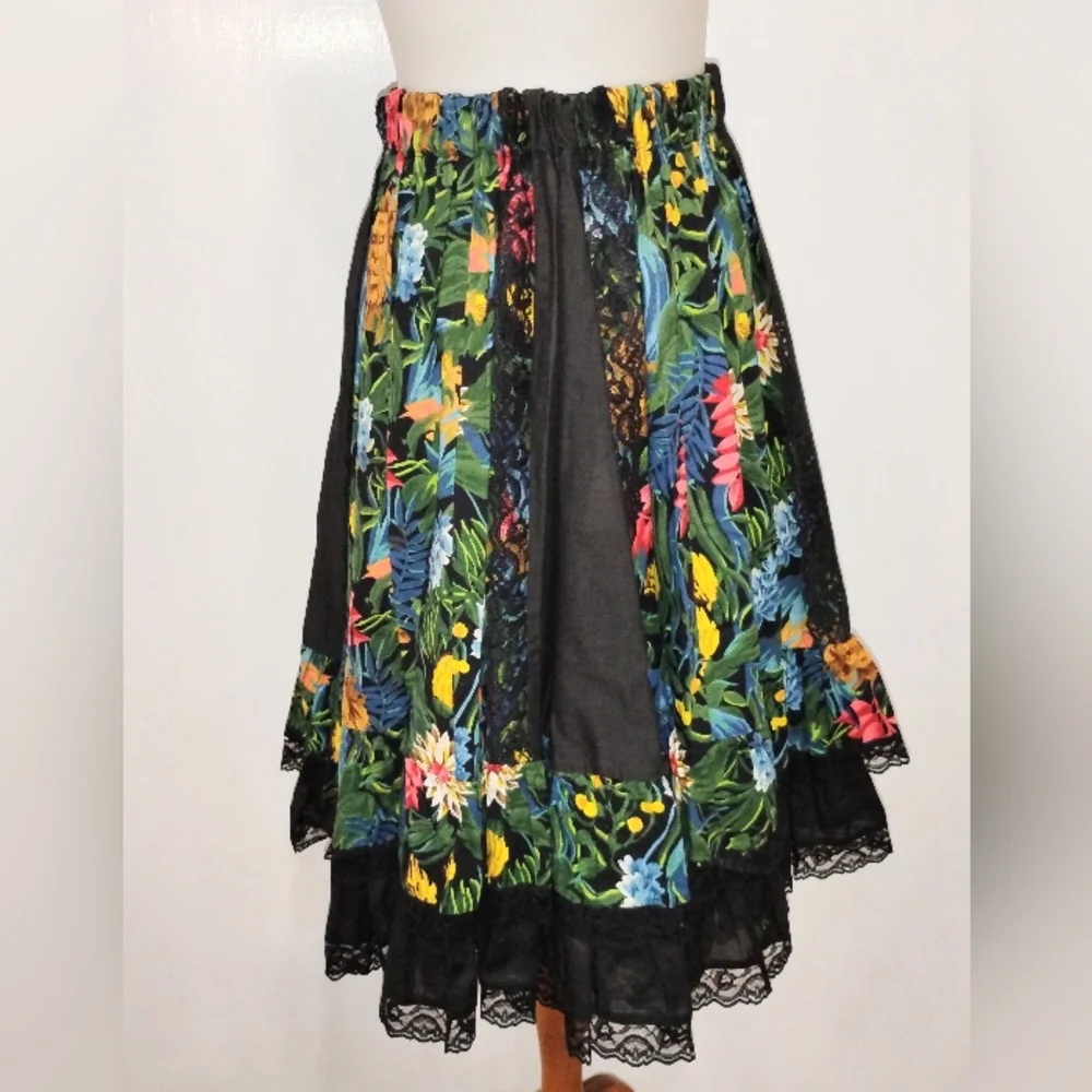 Vintage Black Floral A-Line Skirt with Pink, Yellow & Blue Flowers - Picture 7 of 7